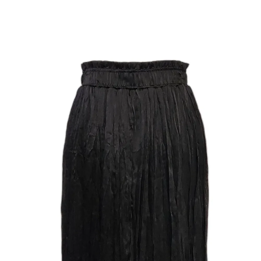 Topshop Black Crinkled Satin Paper Bag Waist Maxi Skirt Women's 8 Whimsigoth